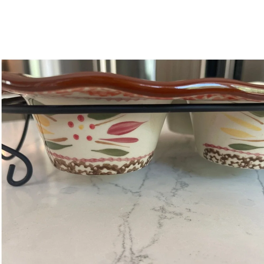 Temp-tations Old World Texas Muffin Pan 6 Cup Ceramic Baker with Wire Rack Brown